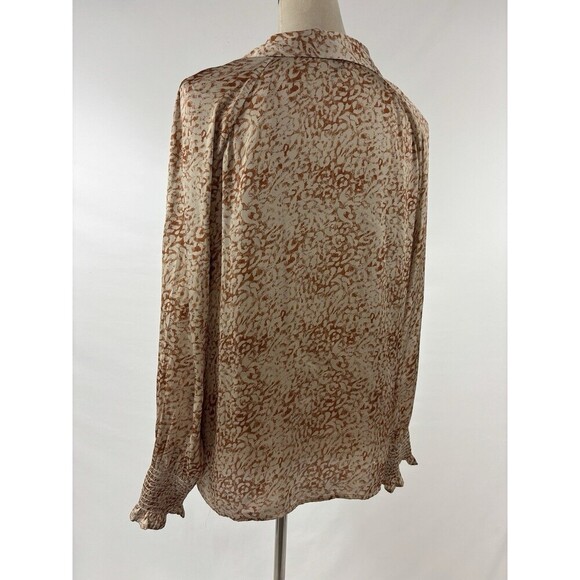 Paige Sayven Blouse Cream Bronze Rust Ecru Melon Animal Print Large Button Down - Picture 3 of 11